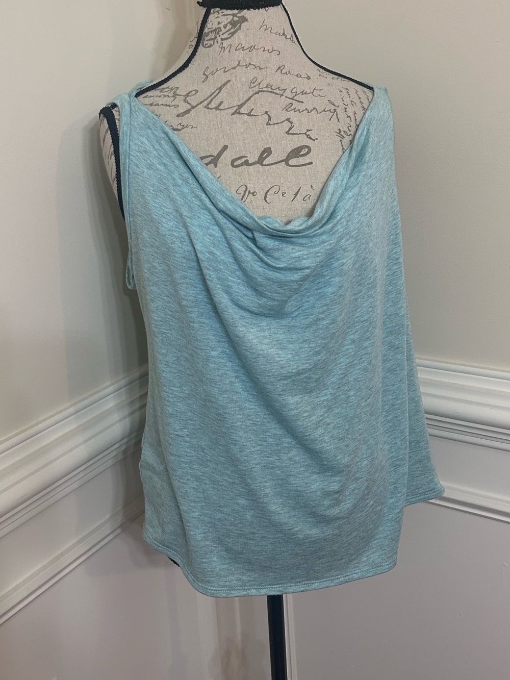LaClef Light Blue Draped Cowl Neck Camisole‎